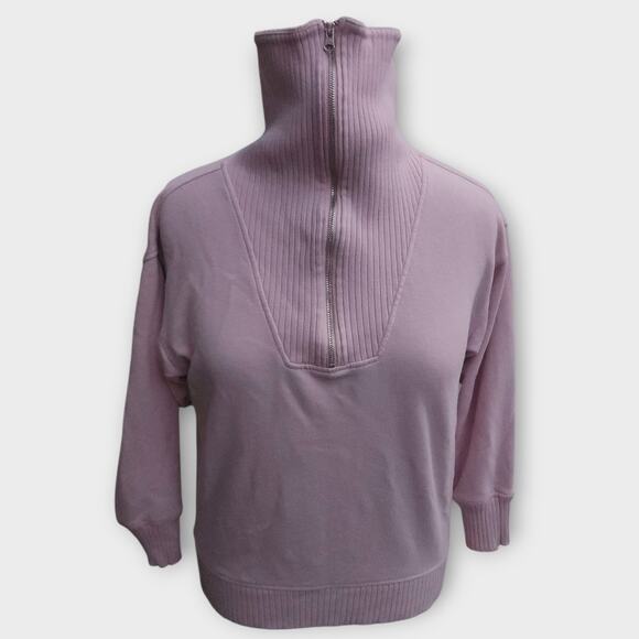 Aerie Sweatshirt Women's XS Pink 1/4 Zip Turtle Neck Ribbed Oversized - Picture 2 of 7